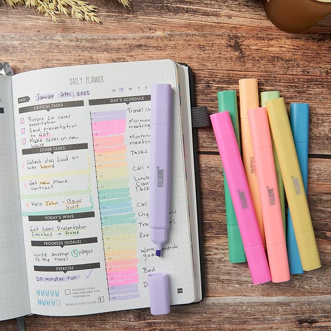 BLIEVE- Aesthetic Bible Highlighters No Bleed Through Assorted Colors, Cute Highlighter Dual Tip For Journaling Supplies And School Accessories, Bible Highlighters And Pens No Bleed (VIBRANT)