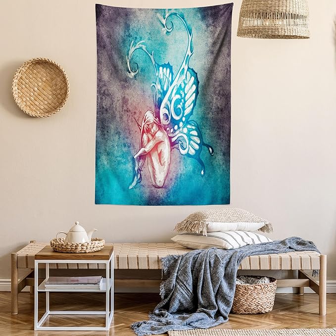 Ambesonne Butterfly Tapestry, with Butterfly Wings Renewal Female Rebirth Psyche Lightness of Being, Wall Hanging for Bedroom Living Room Dorm Decor, 40" X 60", Blue Purple