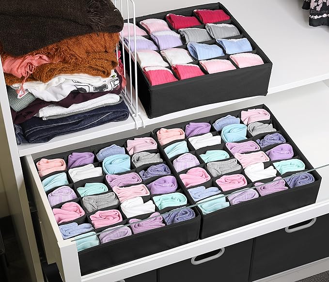 Simple Houseware Sock Drawer Organizer for Dresser/Closet/Bedroom, 3 Pack, Black