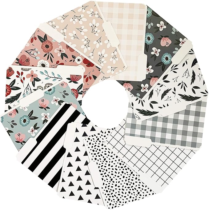 Cute File Folders, Set of 12 3-Tab Letter Size Decorative File Folders Boho Colored Manilla 8.5 x 11 Filing – Pretty Designer Home Office School Supplies (Tranquilty)