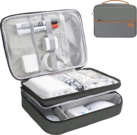 Electronics Organizer,Travel Cord Organizer Pouch, Portable Cable Organizer Bags, Waterproof Electronic Accessories Storage Case for Cables, Cords, Charger, Phone (Three Layer-Gray)