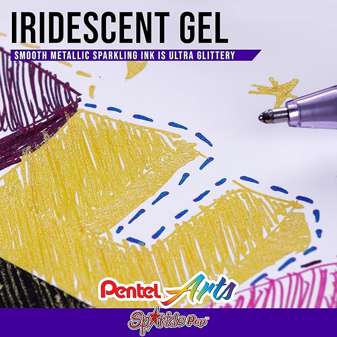 Pentel Sparkle Pop Metallic Gel Pen, (1.0mm) Bold Line, Green/Blue Ink, Box of 12 Pens (K91-DD)