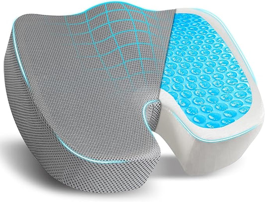 EcoNour Gel Seat Cushion for Tailbone Pain Relief | Computer Chair Cushion for Back Pain | Office Chair Gel Cushion for Coccyx | Ergonomic Anti-Slip Cushion for Sciatica & Lower Back Pain (Gray)