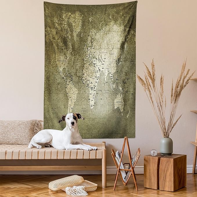 Ambesonne Antique Tapestry, Old World Map Texture Nostalgic Plan Atlas Trace of Life, Fabric Wall Hanging Decor for Bedroom Living Room Dorm, 23" X 28", Khaki Beige