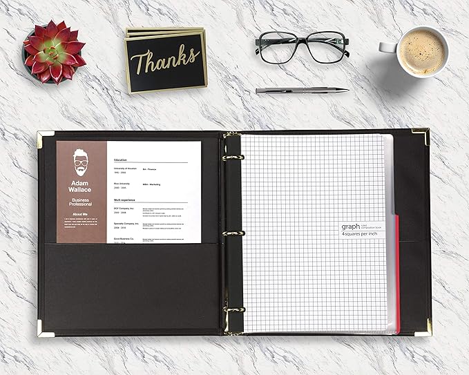 Samsill Leather Binder, Classic Collection, 3 Ring, Executive Presentation Portfolio, 1 Inch (Holds 200 Sheets), Brass Round Ring, Black