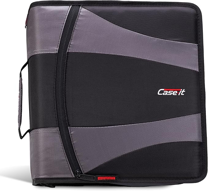 Case-it The Dual 2.0 2-in-1 Zipper Binder | Two 2-Inch D-Rings, 700 Sheet Capacity, 5-Subject Expanding File Folder, Multiple Pockets & Storage Organizer, Shoulder Strap | Dual-301 Black
