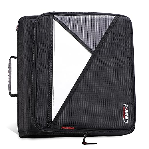 Case-it The Universal 2.0 Zipper Binder -1.5 Inch D-Ring - Removable Padded Pocket Holds Up to 13" Laptop/Tablet - Multiple Pockets - 350 Page Capacity - Comes with Shoulder Strap - Jet Black LT-207