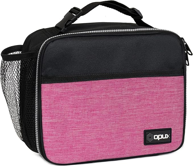 opux Insulated Lunch Bag Kids, Lunch Box for School Boy Girl, Leakproof Small Reusable Compact Soft Mini Cooler Bag, Toddler Small Lunch Boxes Kit Pail with Front Side Pockets (Pink)