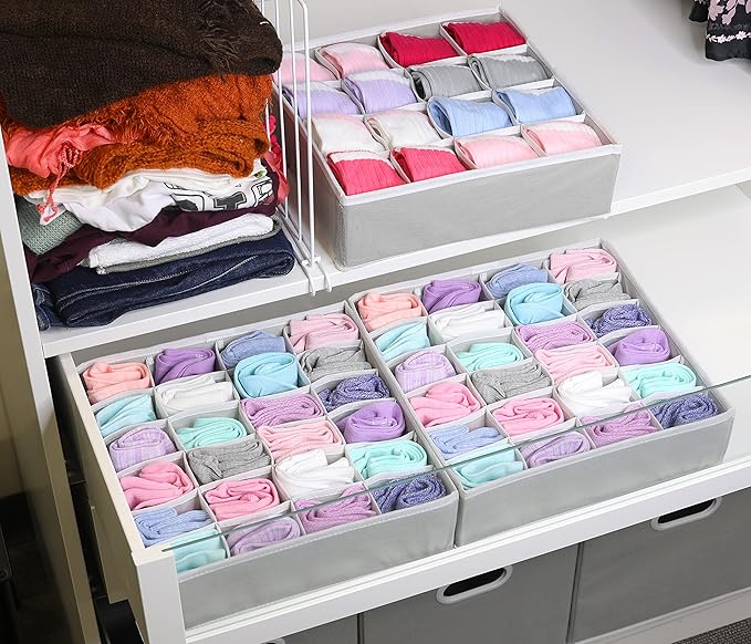 Simple Houseware Sock Drawer Organizer for Dresser/Closet/Bedroom, 3 Pack, Gray