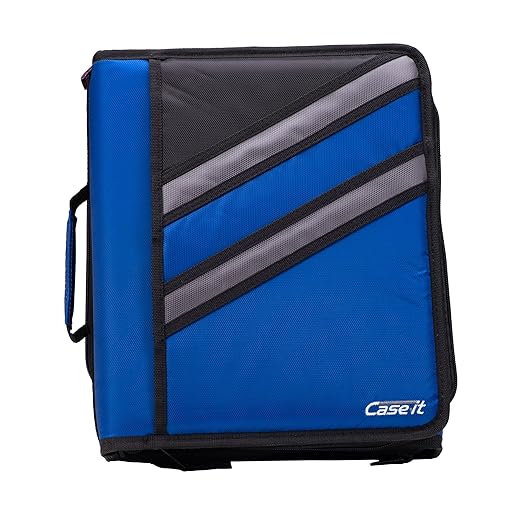 Case-it The Z Shape Zipper Binder - Two Binders in One - Double Sided 1.5 Inch D-Ring - Multiple Pockets - 500 Page Capacity - Comes with Shoulder Strap, Midnight BlueZ-176