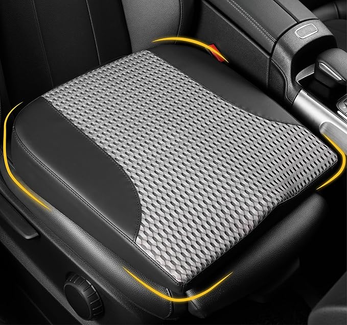 Car Seat Cushion, Comfortable Memory Foam Seat Pillow for Driving, Sciatica-Back Pain Relief, Cushion for Car-Truck, Office, Wheelchair - Black&Gray