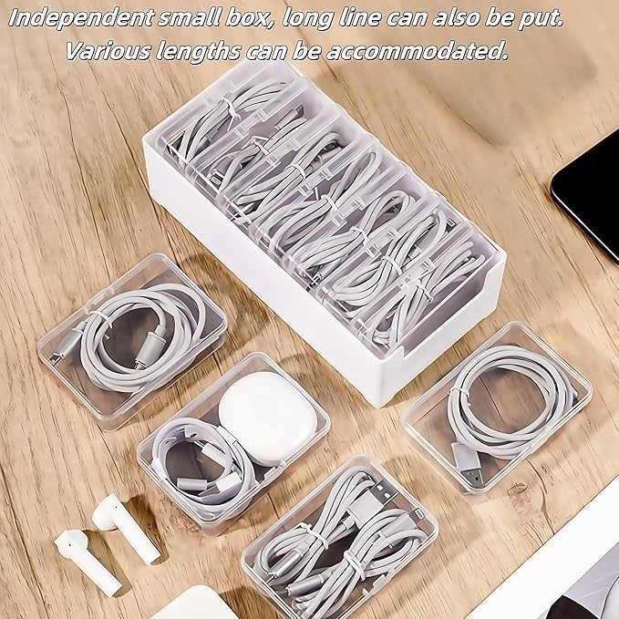 11 Box Cable Organizer Storage Box, Desktop Cable Management with Switch, Power Cord Organizer for Office,Home,Desk Accessories Storage Stationery Supplies and Accessories（White）