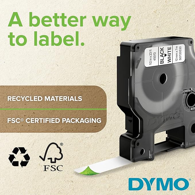 DYMO Rhino Industrial Permanent Polyester Labels, 1/2" Black Print on Metallic Tape