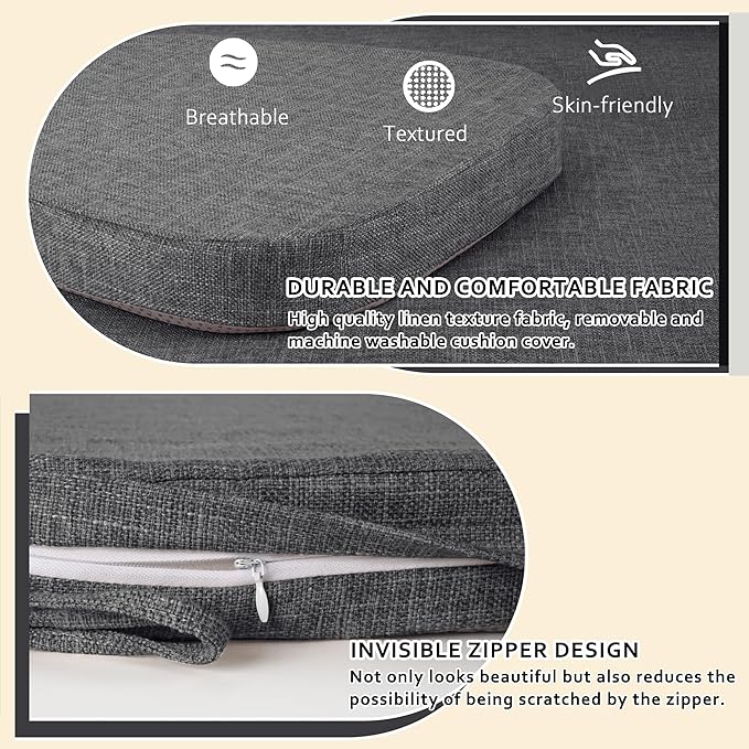 ELFJOY Chair Cushions for Dining Chairs Non Slip Chair Pads Set of 4 Seat Cushions with Ties Indoor 16.7" x 16" Darkgrey