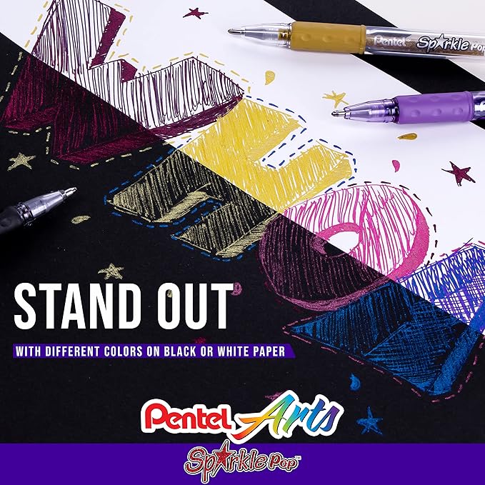 Pentel Sparkle Pop Metallic Gel Pen, (1.0mm) Bold Line, Pink, Box of 12 Pens (K91-DP)