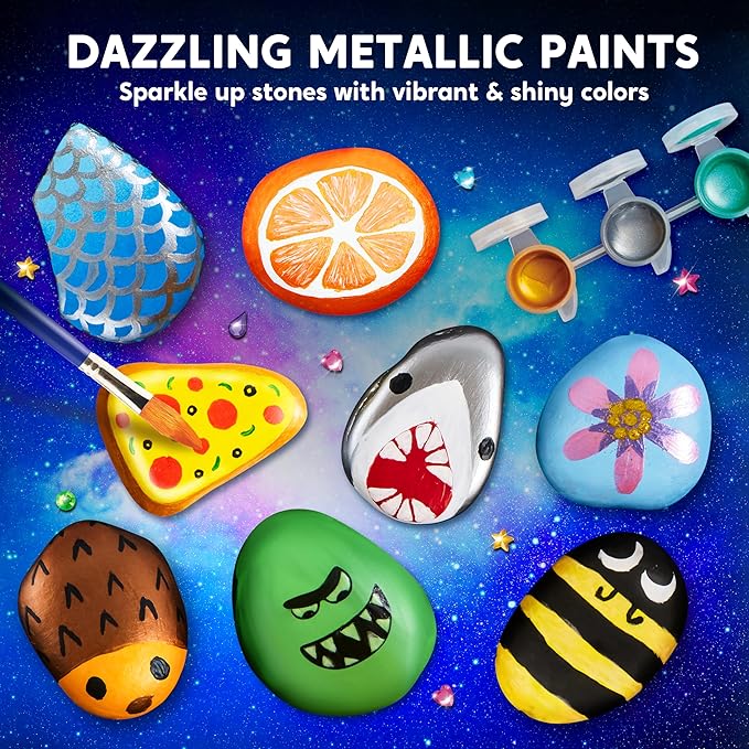 Rock Painting Kit- Glow in The Dark Rock Kit, Arts and Crafts for Kids Ages 6-12, Art Supplies Toy , Kids Craft Paint Kits, Arts & Crafts for Boys Girls Birthday Party Gift Toy