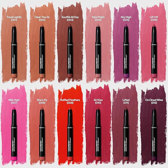 REVLON ColorStay Matte Lite Crayon Lipstick with Built-in Sharpener, Smudge-proof, Water-Resistant Non-Drying Lipcolor, 003 Soufflé All Day, 0.049 oz