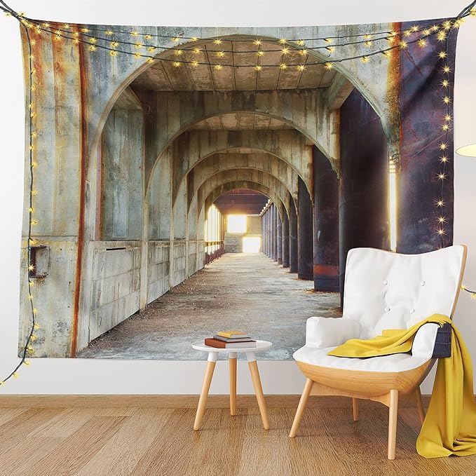 Ambesonne Urban Tapestry, Corridor of Concrete Pillars Structure Urban Industrial Rustic Style Art, Fabric Wall Hanging Decor for Bedroom Living Room Dorm, 28" X 23", Brown Purple