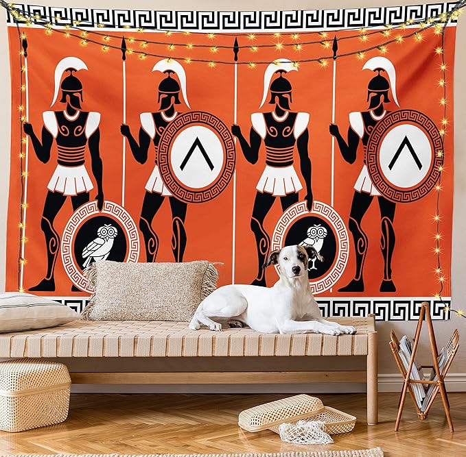 Ambesonne Retro Tapestry, Historical in Greece Theme Cultures, Wall Hanging for Bedroom Living Room Dorm Decor, 60" X 80", Orange Black White