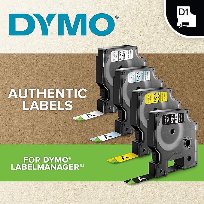 DYMO Authentic D1 Labels 1/2-Inch x 23-Foot Roll Black Print on White Self-Adhesive For LabelManager Label Makers 2-Pack