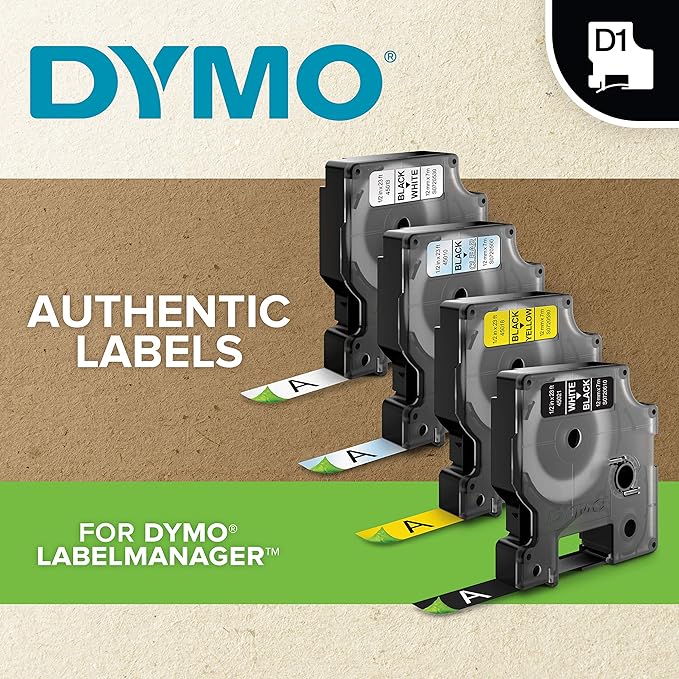 DYMO Authentic Standard D1 53713 Labeling Tape (Black Print on White Tape, 1'' W x 23' L, 1 Cartridge), Package May Vary