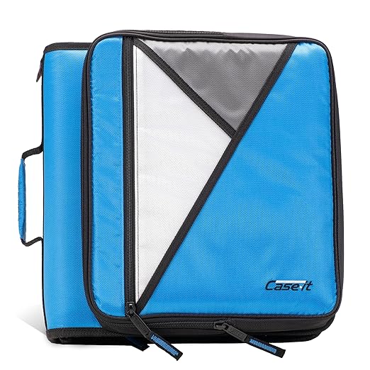 Case-it Universal Zipper Binder | 2-Inch O-Rings, 13-Inch Laptop/Tablet Padded Pocket, 400 Sheet Capacity, Multiple Storage Pockets & Shoulder Strap | School & Office Organizer | LT-007 Denim Blue