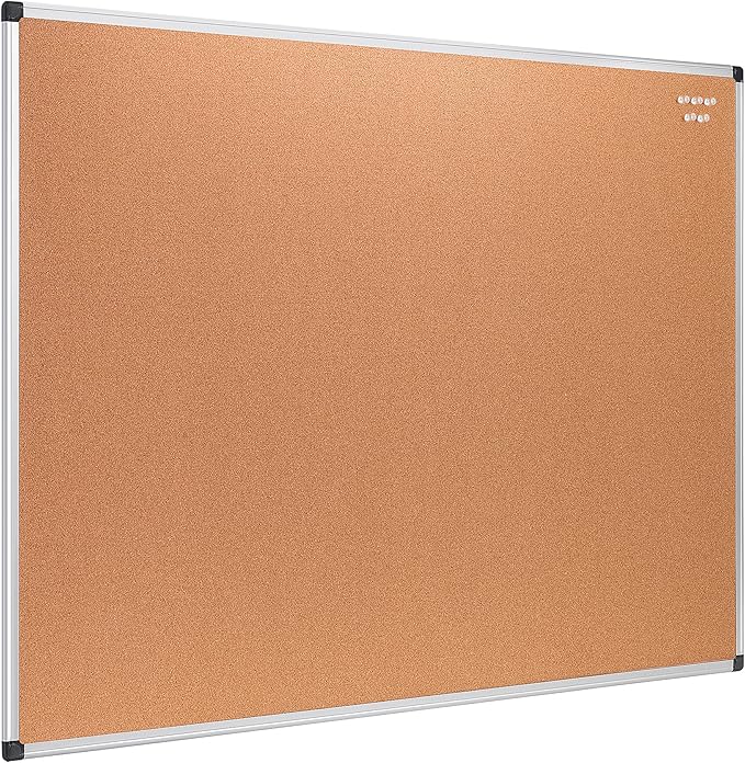 Amazon Basics Rectangular Bulletin Board, Cork Board for Wall, Vision Board for Classroom and Office, Aluminum Frame, 35" x 47", Brown