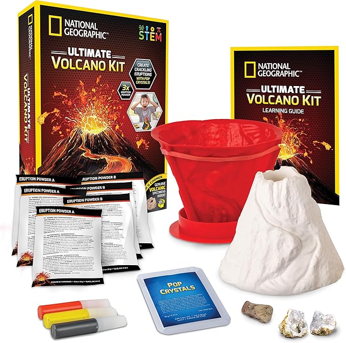 National Geographic Ultimate Volcano Kit – Erupting Volcano Science Kit for Kids, 3X More Eruptions, Pop Crystals Create Exciting Sounds, STEM Science & Educational Toys (Amazon Exclusive)