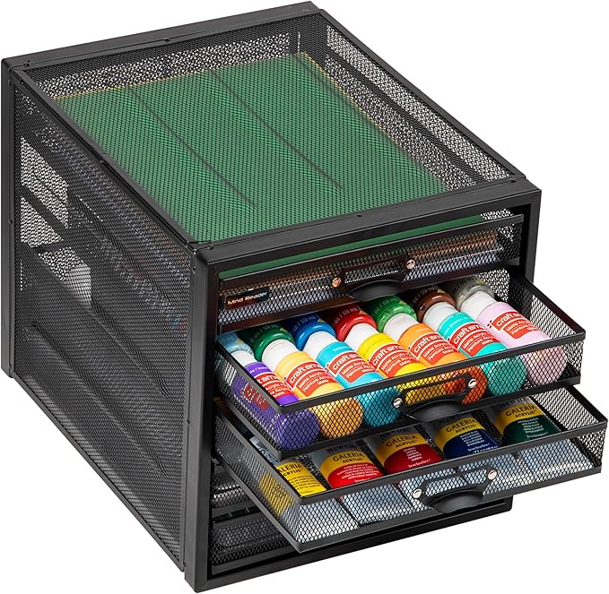 Mind Reader File Storage Drawers, Desk Organizer, Multi-Purpose, Crafts, Office, Metal Mesh, 11"L x 14"W x 11"H, Black, 5 Drawer
