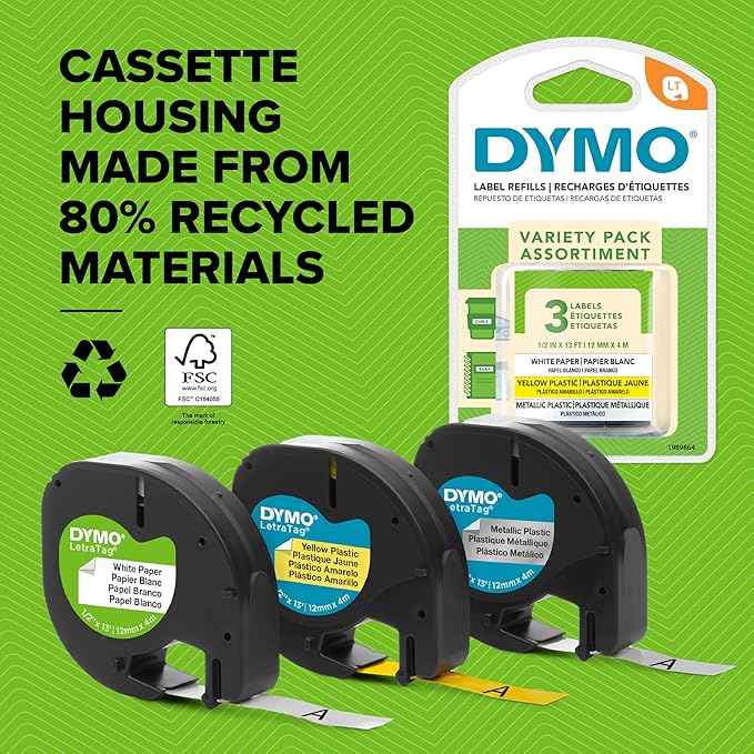 DYMO Authentic LT Plastic Labels | 12 mm x 4 m Roll | Black Print on Clear Labels | for LetraTag Label Makers