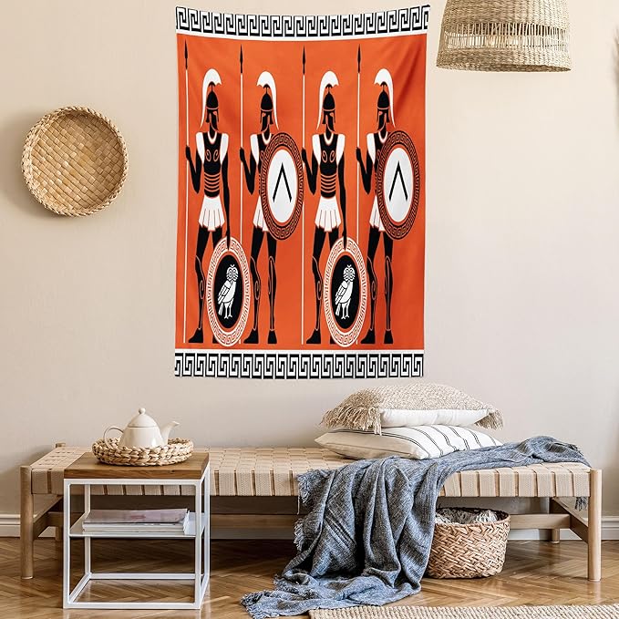 Ambesonne Retro Tapestry, Historical in Greece Theme Cultures, Fabric Wall Hanging Decor for Bedroom Living Room Dorm, 23" X 28", Orange Black White