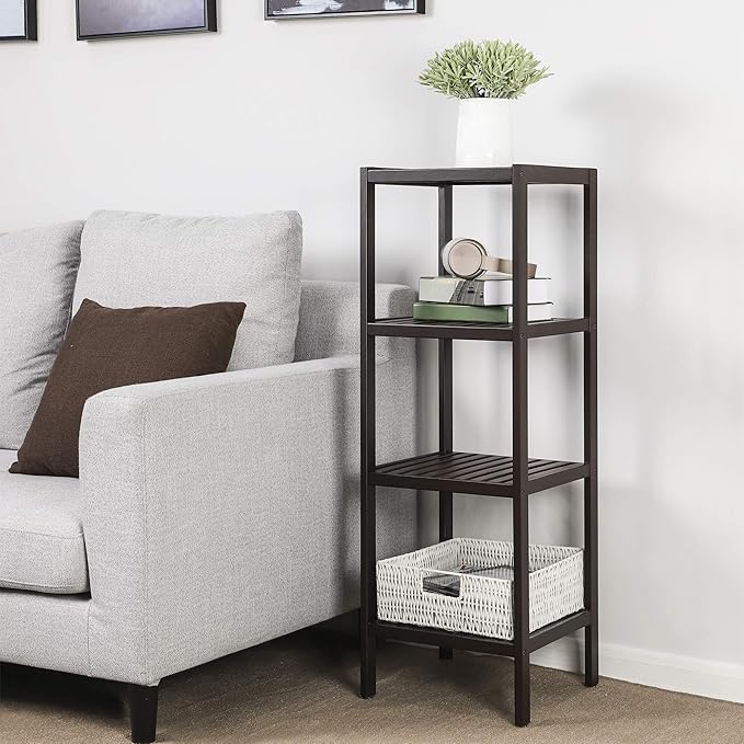 SONGMICS Bamboo Storage Shelf, 4-Tier Shelving Unit, Multifunctional, in the Entryway, Bathroom, Living Room, Balcony, Kitchen, 13 x 13 x 38.6 Inches, Brown UBCB54C