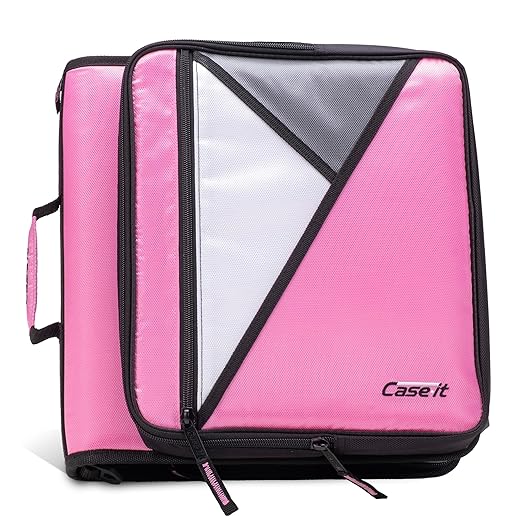 Case-it Universal Zipper Binder | 2-Inch O-Rings, 13-Inch Laptop/Tablet Padded Pocket, 400 Sheet Capacity, Multiple Storage Pockets & Shoulder Strap | School & Office Organizer | LT-007 Light Pink