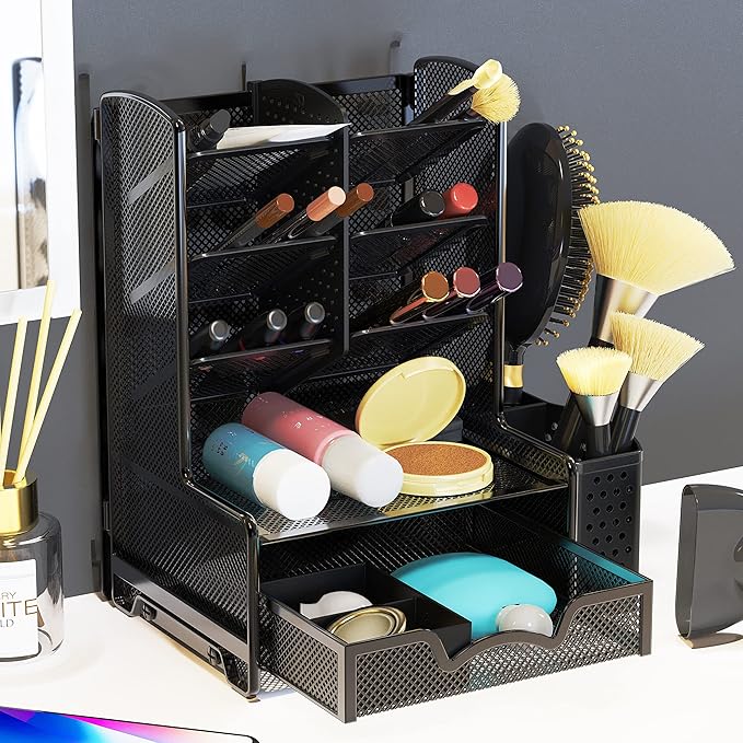 Simple Houseware SHW 6-Compartment Desktop Organizer with Drawer, Black