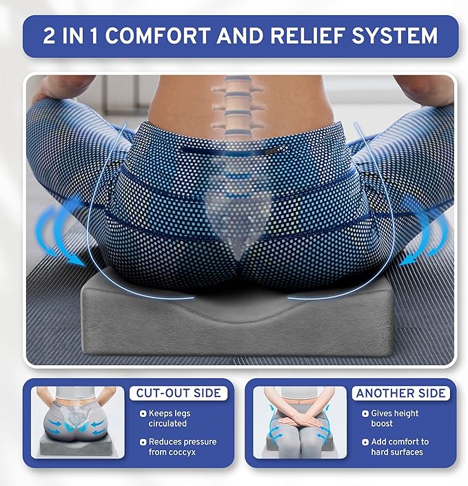 Wedge Car Height Booster Seat Cushion - Office Chair Cushion - Memory Foam Tailbone Pain Relief Cushion for Driving, Office, Gaming Chair - Orthopedic Lower Back, Tailbone, Coccyx, HIPS Support