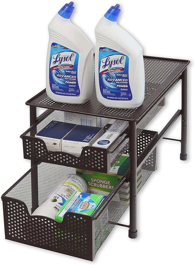 Simple Houseware Stackable 2 Tier Sliding Basket Organizer Drawer, Bronze