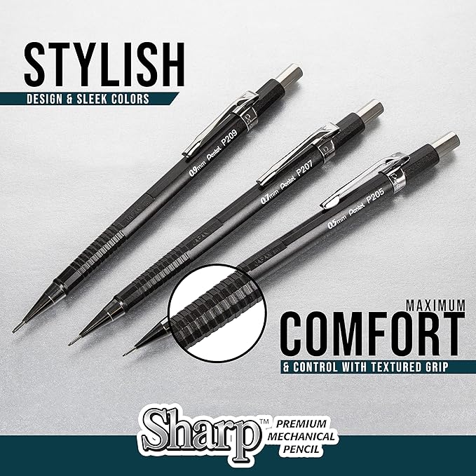 Pentel Sharp Mechanical Pencil, (0.7mm), Medium Line, Blue Barrel, Pack of 4 (P207PF4C)