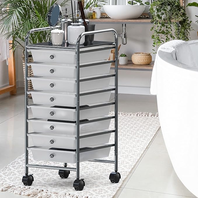 Simple Houseware Utility Cart with 8 Drawers Rolling Storage Art Craft Organizer, Chrome