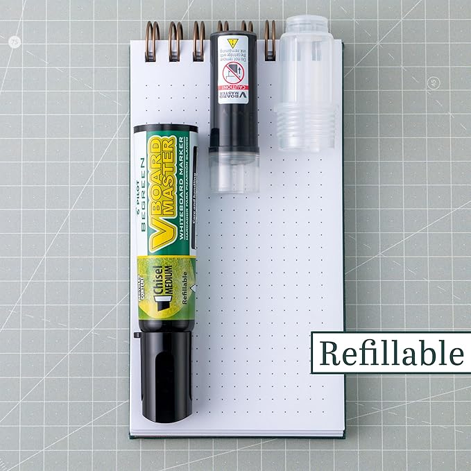 PILOT V Board Master BeGreen Refillable White Board Markers, Chisel Tip, Black Ink, 12 Count