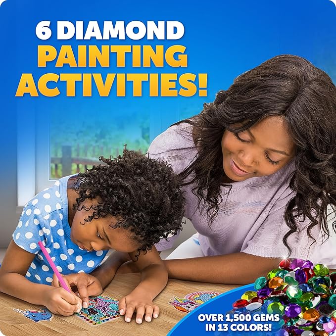 Blue Marble Ultimate Diamond Painting Kit for Kids – 6 Craft Activities with 1500+ Gems, Make 3 Window Art Pieces & 3 Keychains, Includes Applicator Pens, Gem Trays & Stencils, Kids Crafts