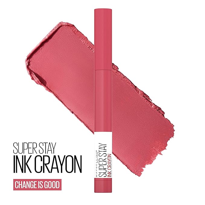 Maybelline Super Stay Ink Crayon Lipstick Makeup, Precision Tip Matte Lip Crayon with Built-in Sharpener, Longwear Up To 8Hrs, Change Is Good, Rose Pink, 1 Count