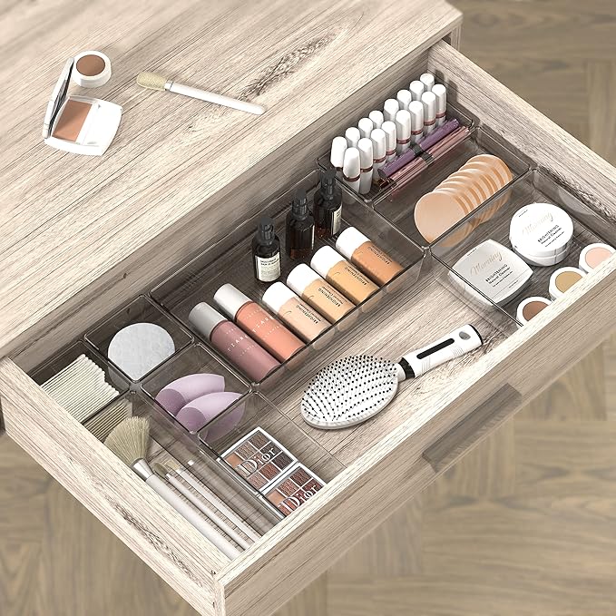 Simple Houseware 20 PCS Clear Plastic Drawer Organizers Set, 5-Size for Makeup, Bathroom, Bedroom and Office
