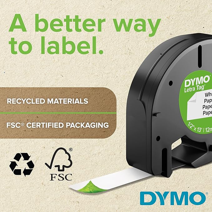 DYMO 18771 LT Iron-On Fabric Labels, 1/2-Inch x 6.5-Foot Roll, Black Print on White, Iron On, for LetraTag Printers