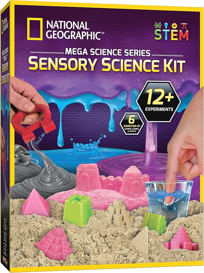 National Geographic Sensory Science Kit - Mega Science Kit, Includes Sensory Play Sand for Kids, Slime, Putty, and Other Projects, Slime Kit for Boys and Girls, Stress Relief Toy (Amazon Exclusive)