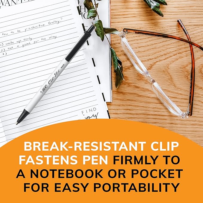 BIC Clic Stic Black Retractable Ballpoint Pens, Medium Point (1.0mm), 24-Count Pack, Round Barrel Design for Comfortable Writing
