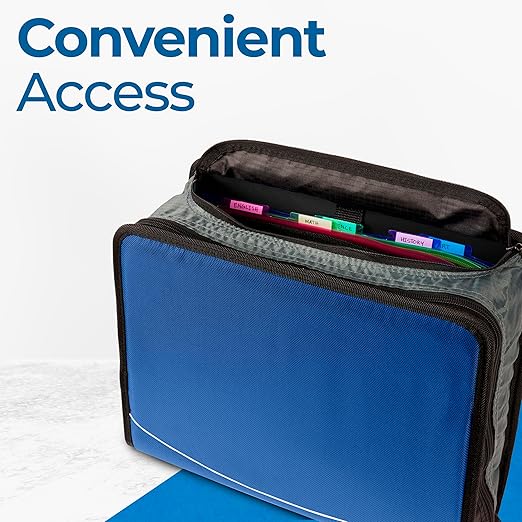 Case-it King Sized Zip Tab School Zipper Binder | 4-Inch D-Rings, 800 Sheet Capacity, 5-Subject Expanding File Folder, Multiple Pockets & Storage Organizer, Shoulder Strap | D-186 Midnight Blue