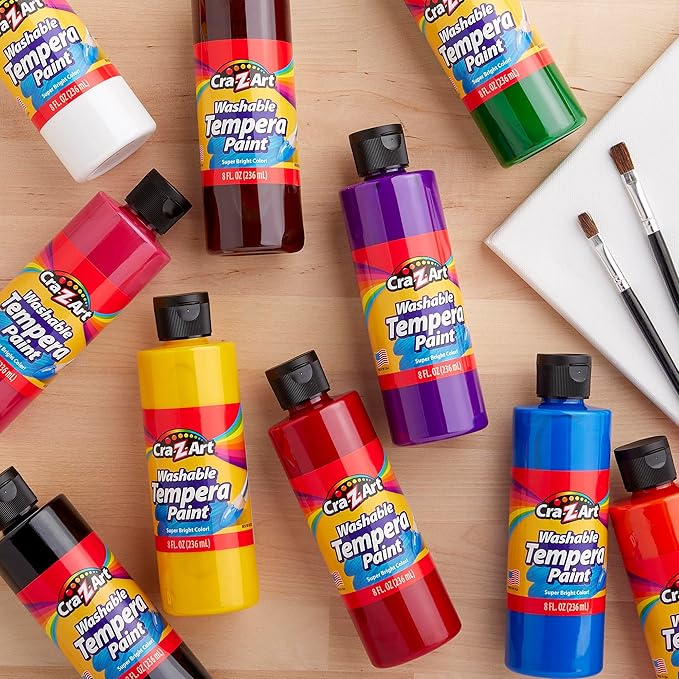 Cra-Z-Art Washable Tempera Paint Bulk Pack 10ct, Assorted Colors 8oz each bottle