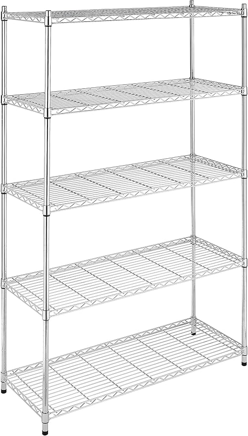 Whitmor 5 Tier Heavy Duty Shelving Unit, Metal Storage Shelves, 500 lbs Capacity per Shelf, Max 2500 lbs total, Easy Assembly Home Organizer for Pantry, Garage, Plant, 48"L x 18"W x 74"H