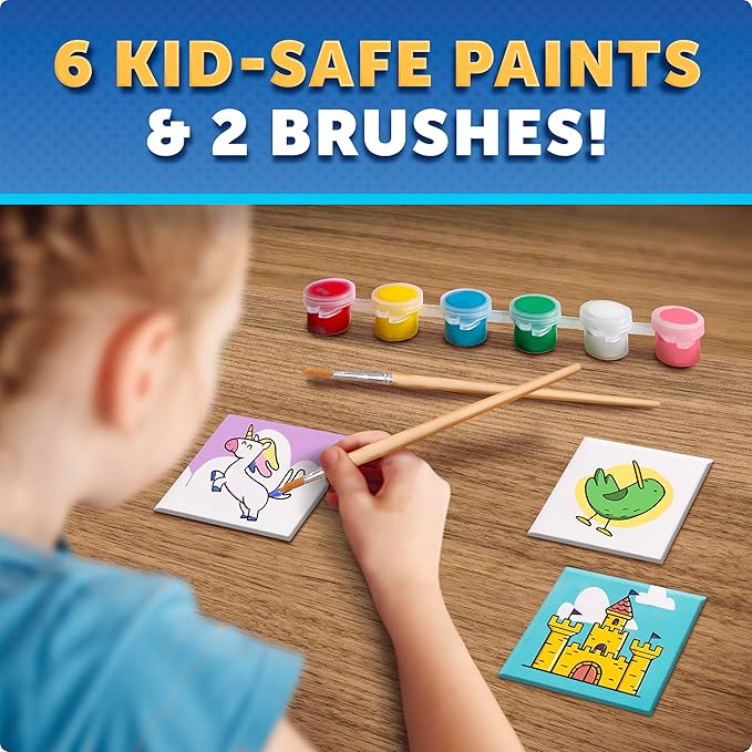 Blue Marble Magnetic Tile Art Craft Kit - Paint Your Own Magnetic Mini Tiles, Includes 10 Tiles, Magnets, 6 Paints, Brush, Googly Eyes & Transfer Stickers, Magnet Art Kit, DIY Magnets for Kids