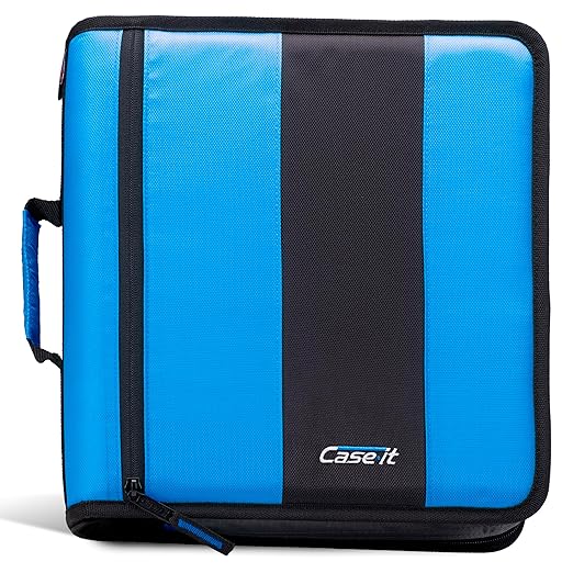 Case-it Classic Zipper Binder | 2-Inch O-Rings, 350 Sheet Capacity, Multiple Storage Pockets & Shoulder Strap | School & Office Organizer | D-251 Denim Blue
